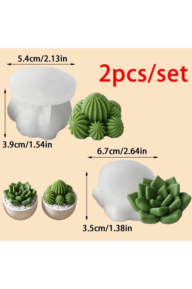2PCS 2Pcs/set Succulent Flower Silicone Candle Mold Plant Shape Soap Resin Making Tool DIY Ornament