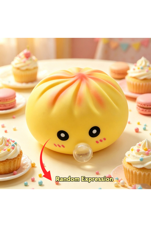yellow Viral Bubble Blowing Dumpling Squishy Toy Slow Rising Fidget Squeeze Portable Stress Reliever