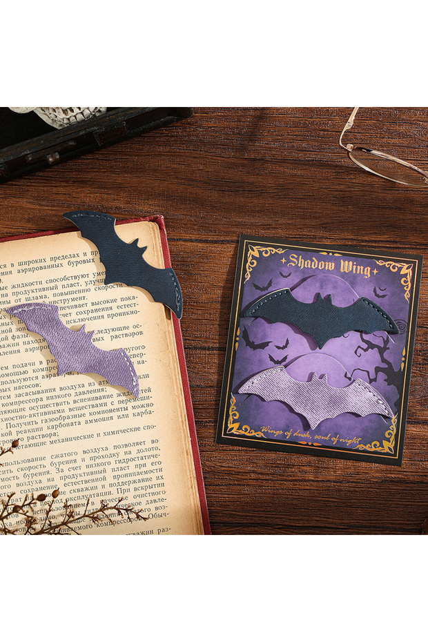 Violet Ashwings 2 Pcs PU Leather Bat Corner Bookmarks Durable Page Protectors for Books, Notebooks,