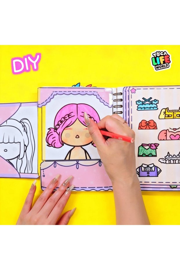 Toka Makeup Toca Coloring Kids Coloring Dress-Up Book Scrapbooking DIY Kit, Unfinished, Requires Han