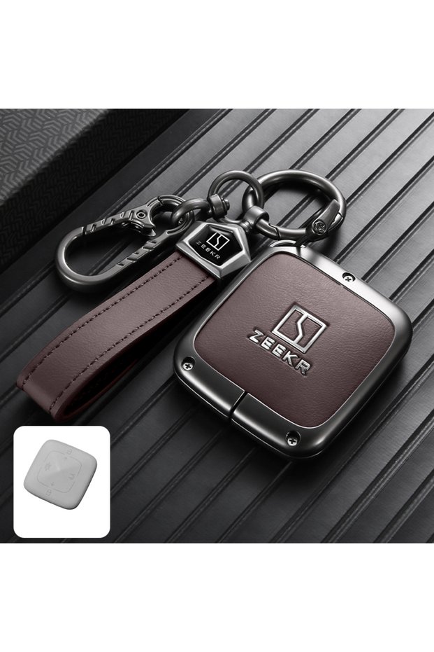 KKJK-A Brown Rope Car Key Cover Key Fob Protector For ZEEKR 7X 7GT ZEEKR 001 X 007 Zinc Alloy Full C