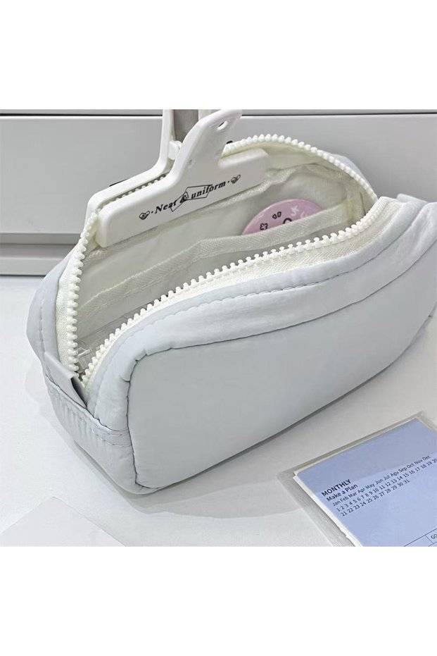 Blue Simplicity Solid Color Pen Bag Large Capacity Portable Stationery Bag Zipper Design Pen Box Stu