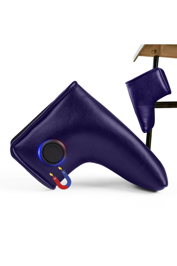 Blue Blade Putter Cover with Magnetic Closure & External Cart Magnet, PU Leather Putter Headcover wi