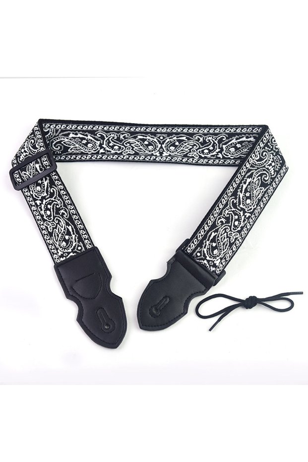black-white Adjustable Guitar Strap Embroidered Print Ethnic Style Guitar Strap for Folk Electric Gu
