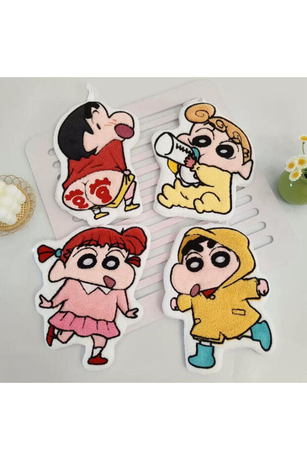 4pcs 2026**Kawaii Crayon Shin-Chan Cartoon Cute Hand Towel Water-Absorbent Coral Fleece Kitch