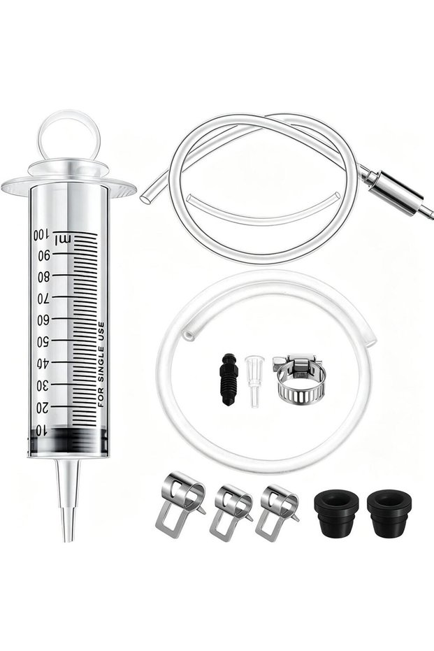 B set 100ML Motorcycle Hydraulic Brake Bleed Kit Syringe With 50cm Hose, Universal Bleeding Tool Fo