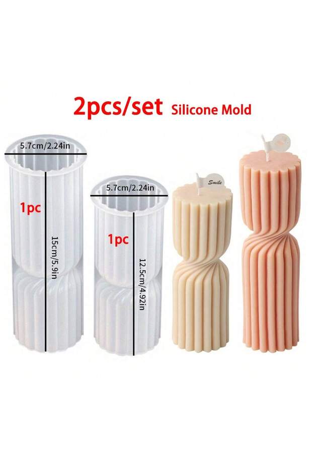 2pcs set 2pcs/set of Striped Geometric Sculpture Cylindrical Silicone Candle Molds Making Striped Cy