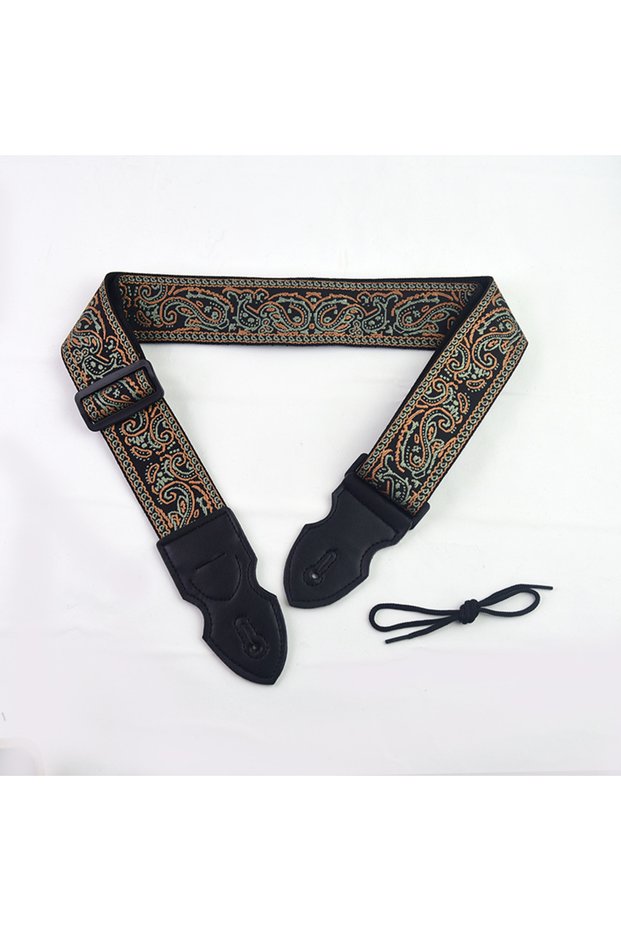 black-green Adjustable Guitar Strap Embroidered Print Ethnic Style Guitar Strap for Folk Electric Gu