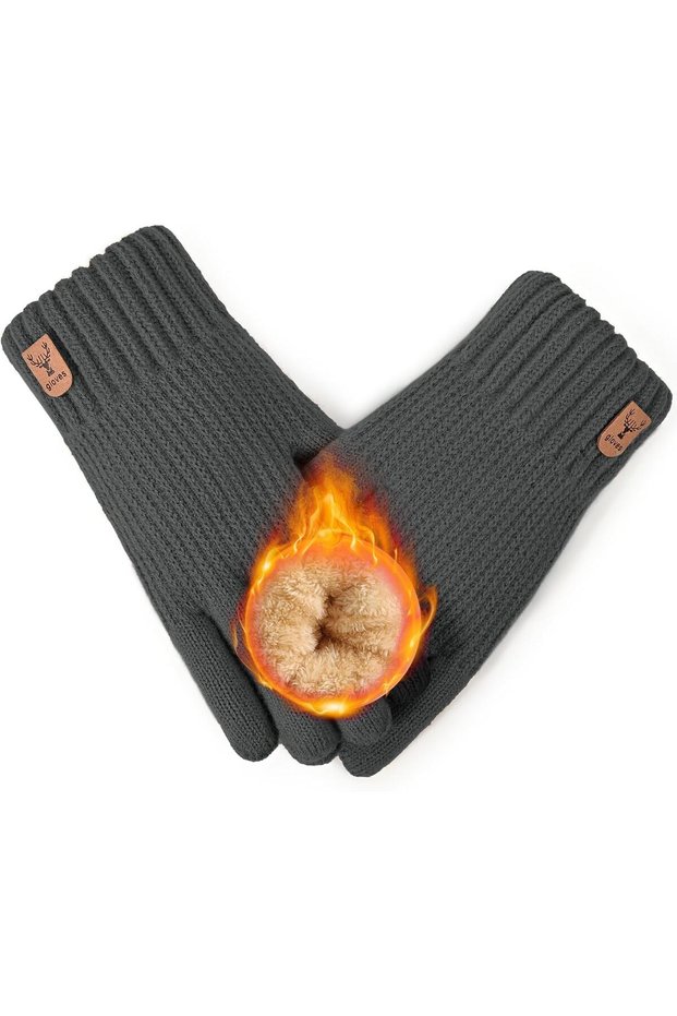 dark gray Cold Resistant Gloves for Men's Smartphones, Suitable for Warm, Fluffy, and Warm Knitted G