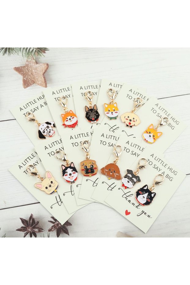 12pcs 12pcs Cute Dog Keychain Pieces, Complete with a Thank-You Card, Making It Perfect for Birthday