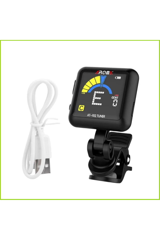 AT-102 Black Aroma AT-102 Rechargeable Clip-on Guitar Tuner Color Screen with Built-in Battery USB C