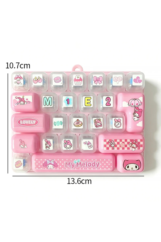 B2 26구 키캡 키링 Sanrio 26‑Key Fidget Keyboard Keychain Hello Kitty Kuromi Cinnamoroll Stress Relief Pr