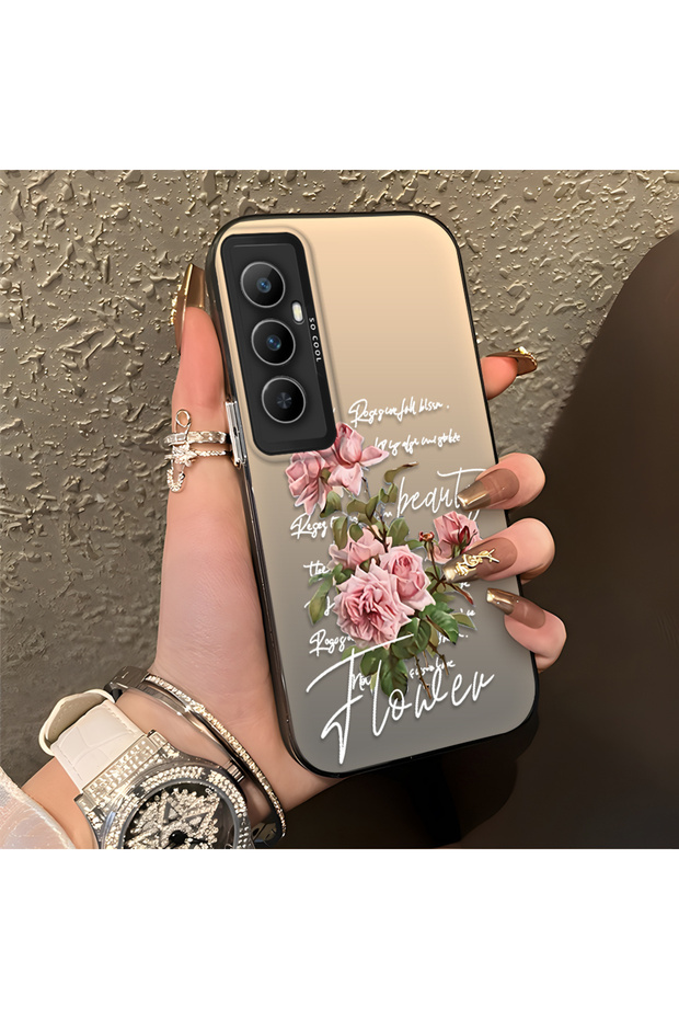 Realme C65 4g Compatible Case with Rose and Lettering Design, Protective, for Daily Use.