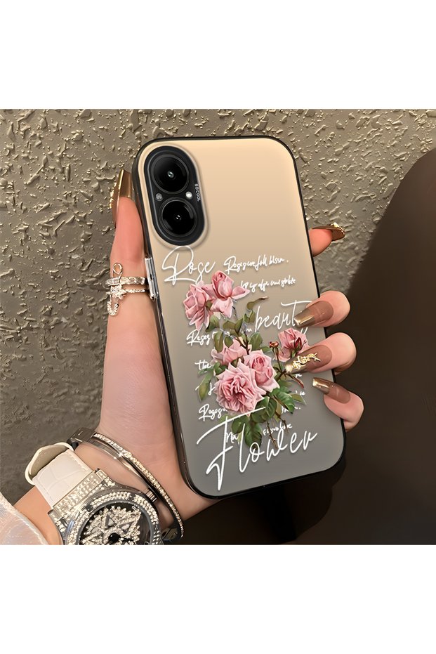 حافظة متوافقة مع Realme C67 4G بنمط الورد والنص، واقية، للاستخدام اليومي