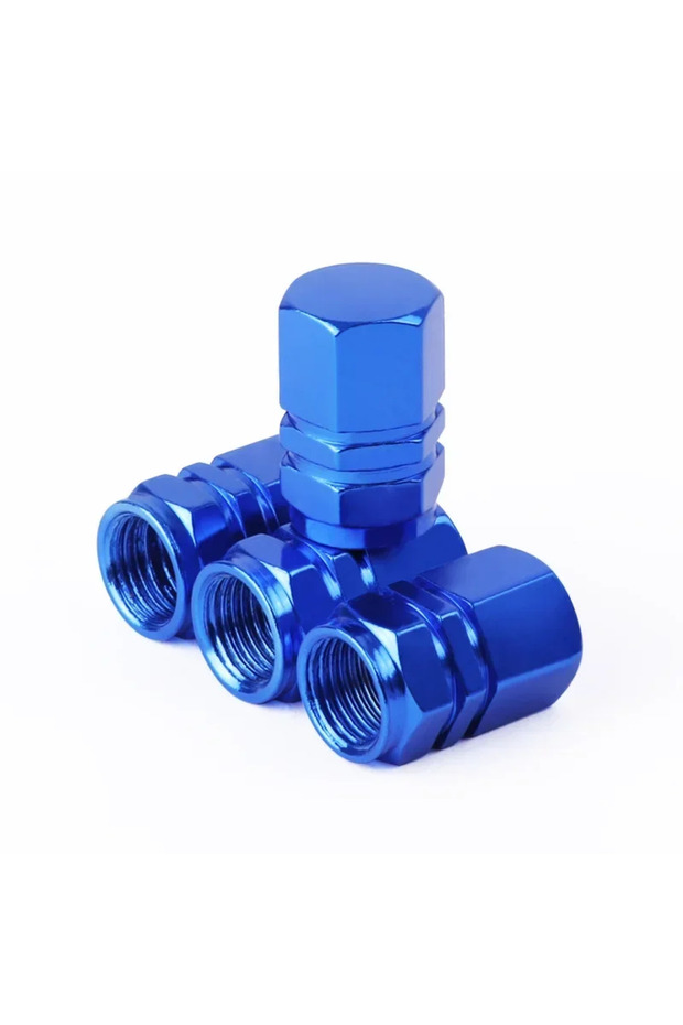 4PC-Blue 【New】Car Tire Valve Stems Cap Knurling Style Tire Valve Cap Aluminum Tire Wheel Stem Air Va