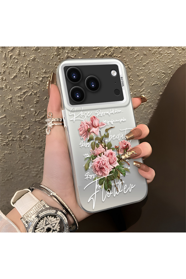 iPhone 17 Pro Compatible Case with Rose and Lettering Design, Protective, for Everyday Use.
