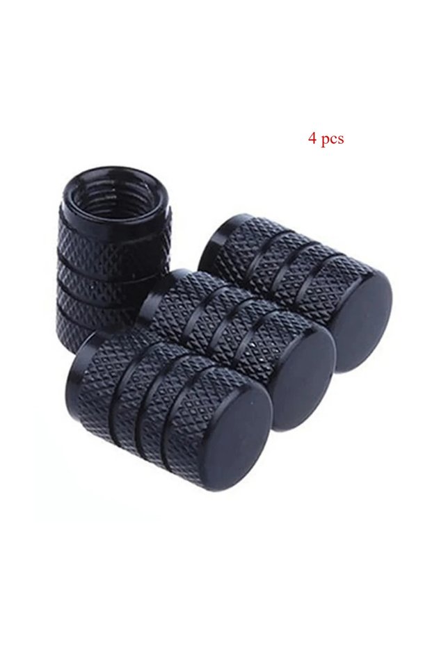 Black 2 4pcs Knurling Style Tire Valve Caps Aluminum Silver Car Bike Wheel Stem Air Valve Caps Tire