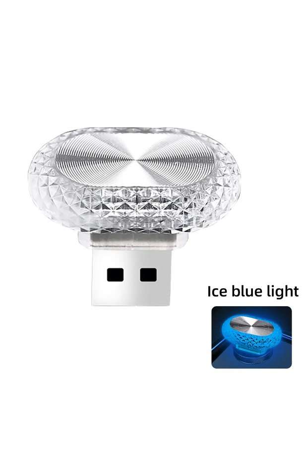 مصباح LED داخلي للسيارة بلون أزرق ثلجي، إضاءة محيطة صغيرة تعمل بـ USB للديكور والإنارة البيئية