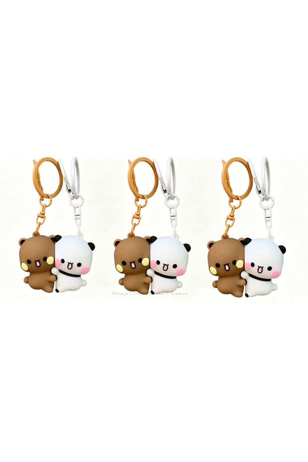 6PCS (3pair) -/Cartoon Panda Bubu Dudu Magnetic Keychain Cute Backpack Pendant with Toy Figures Coup
