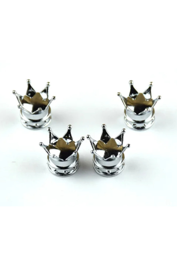silver 4Pcs Car Universal Crown Valve Caps Dustproof Waterproof Wheel Valve Cover Air Car Motorcycle