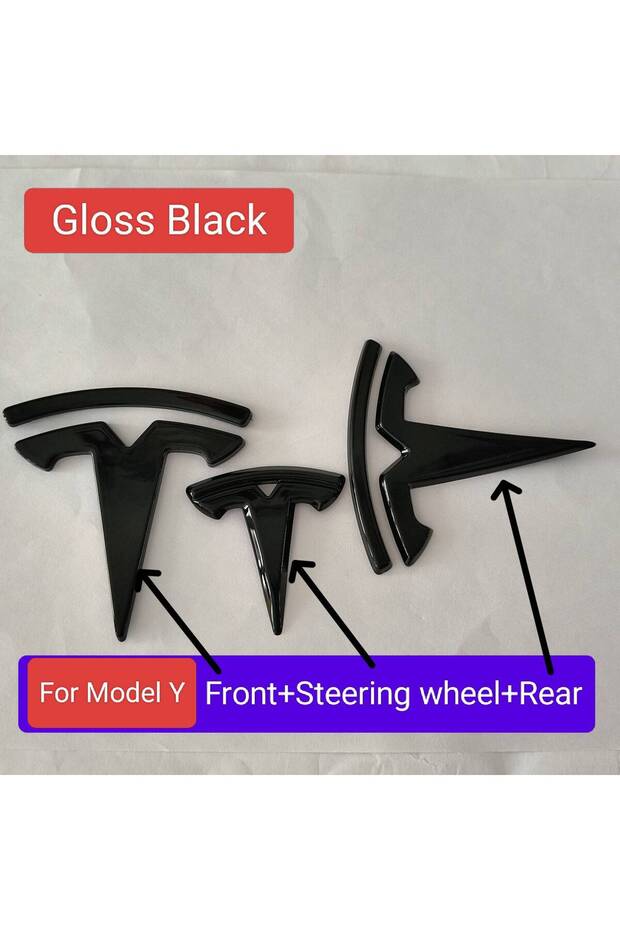 ModelY GlossBlack3 ABS for Model 3 Mode Y Car Front Hood Logo Cover Front Rear Emblem St
