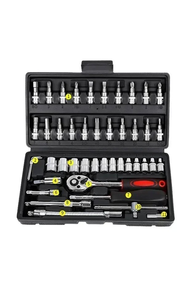 46 PCS Black 46PCS Wrench Tool Set Auto Repair 1/4-Inch Drive Socket Ratchet Wrench Set Hardware Too