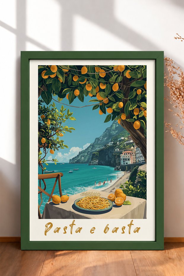 Pasta E Basta and Sea View Tableau Framed Painting Italy Poster Wall Decor Itp078