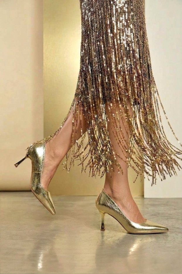 Z820405009 Gold Patent Leather High-Heeled Women's Shoes