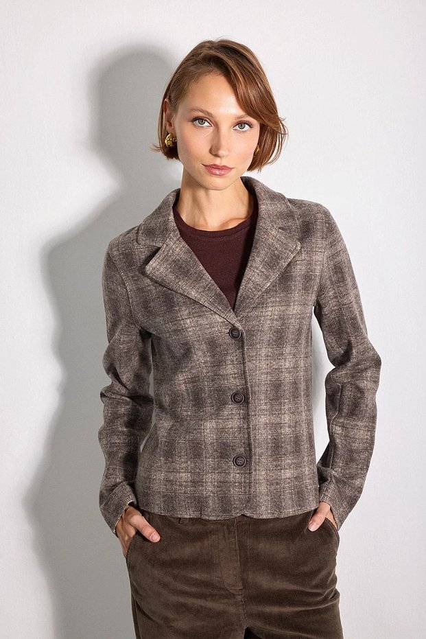 Relaxed Fit Unlined Plaid Jacket - Brown