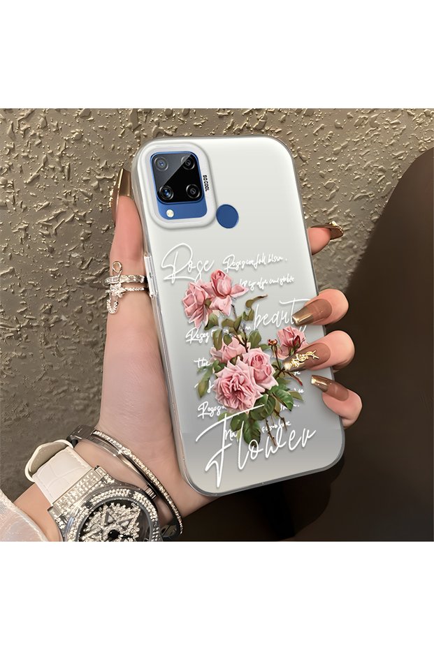 Rose and Letter Pattern Case Compatible with Realme C15/C25/C25S, Protective, for Daily Use.