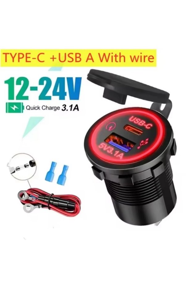 TYPE-C With wire2 Universal Motorcycle Car Charger For Auto Truck ATV Boat LED Light USB TYPE-C Char