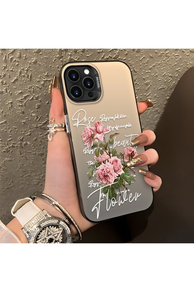 iPhone 15 Pro Compatible Case with Rose and Lettering Design, Protective, for Everyday Use.