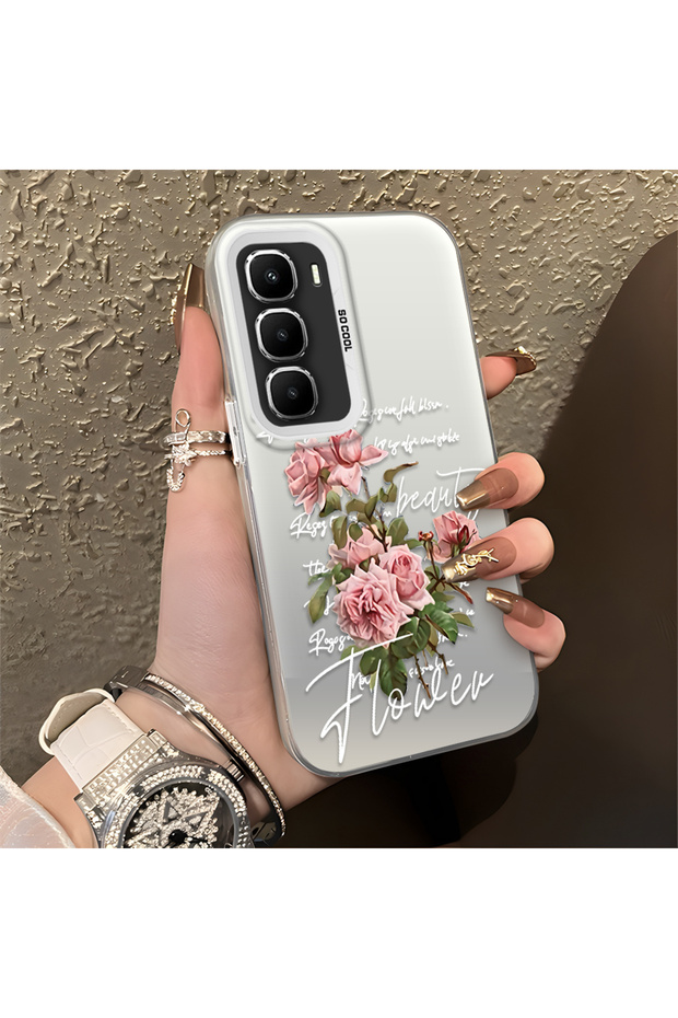 Infinix Hot 60 5g Compatible Case with Rose and Lettering Design, Protective, for Daily Use.