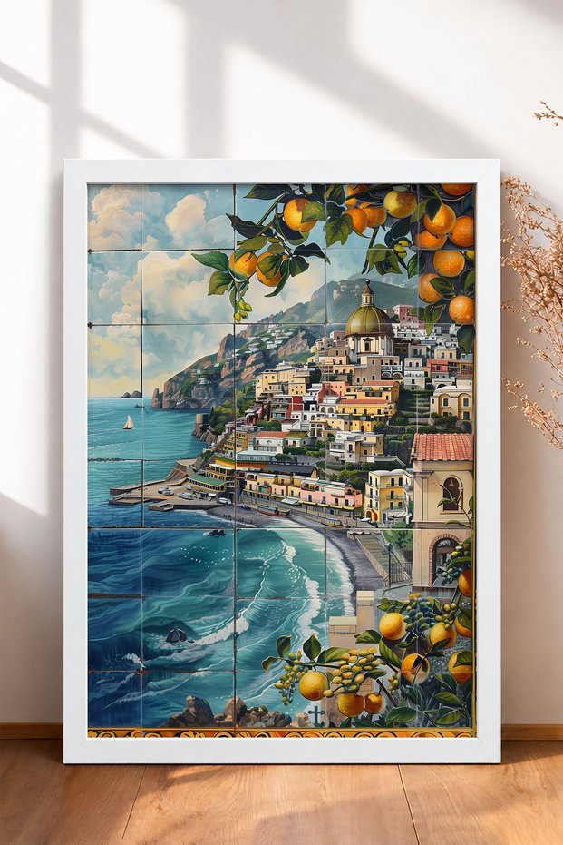 Tile Tile Look Coastal Town Framed Painting Italy Poster Living Room Kitchen Wall Decor Itp061