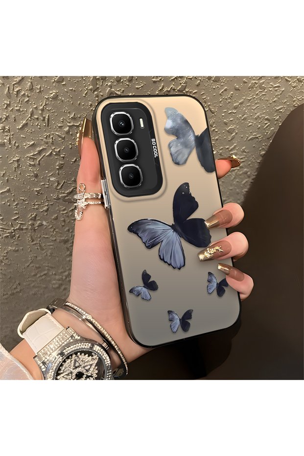 Infinix Hot 60I Compatible Black and Gray Butterfly Print Protective Case, with Impact Protection.