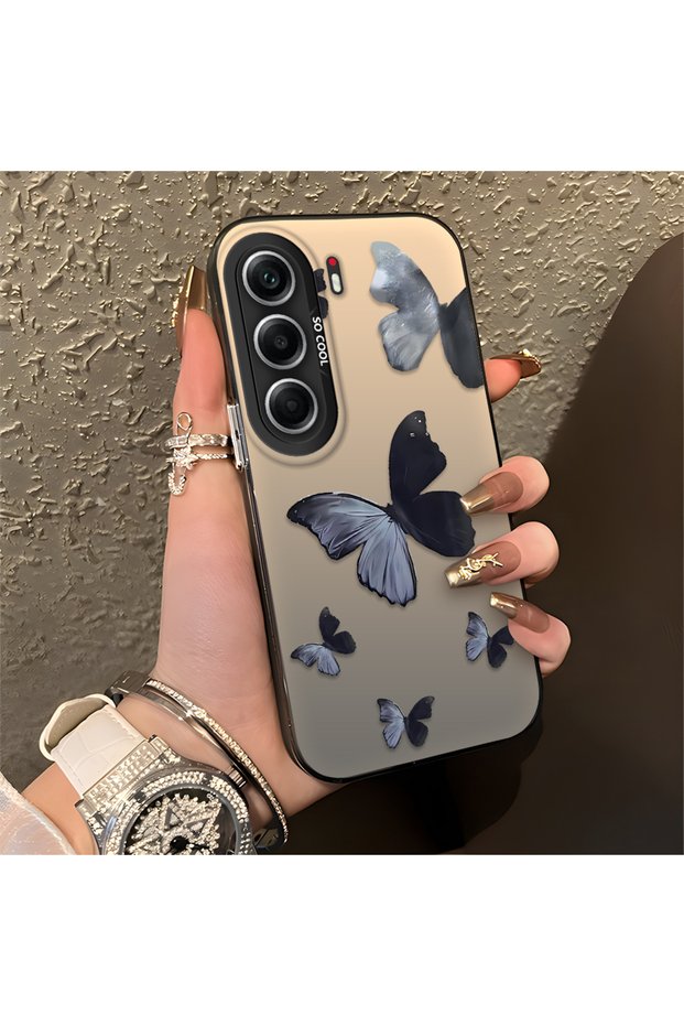 Black and Gray Butterfly-Printed Protective Case Compatible with Tecno Camon 40, Offering Impact Protection.