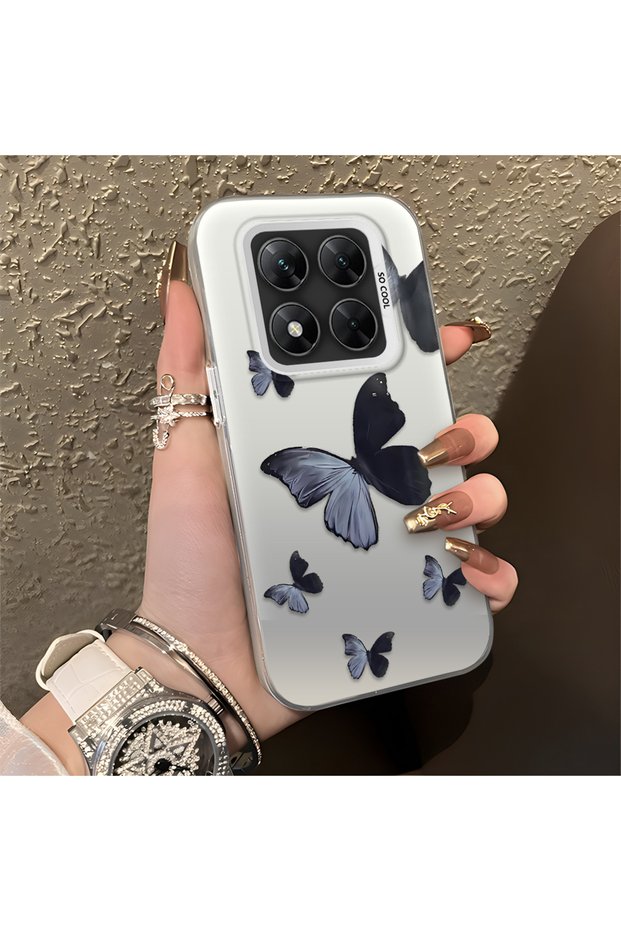 Black and Gray Butterfly-Printed Protective Case Compatible with Poco X7, Offering Impact Protection.