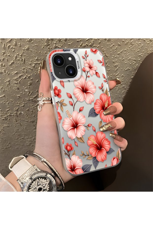 iPhone 14 Plus/15 Plus Compatible Protective Case with a Large Floral Print, Offering Impact Protection.