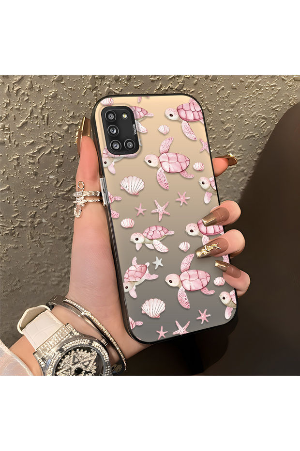 Pink Turtle and Seashell Patterned Silicone Case Compatible with Samsung Galaxy A31, Featuring a Cute Design.