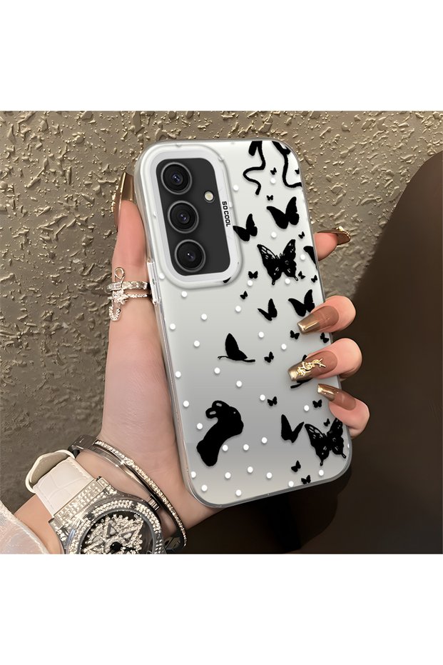 Samsung Galaxy S24 Plus Compatible Case with a Dot and Butterfly Pattern, Suitable for Everyday Use.