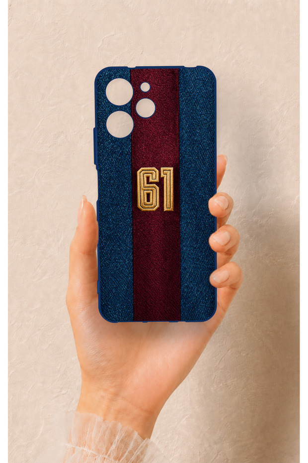 Redmi 12 Compatible Burgundy and Blue Patterned Silicone Case.