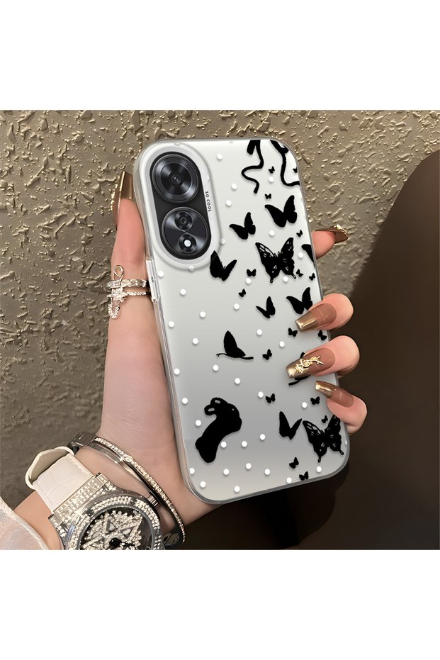 Oppo A60 Compatible Dot and Butterfly Combination Printed Case, for Everyday Use.