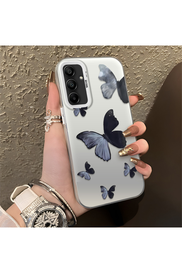 Samsung Galaxy A15 4G/5G Compatible Black and Gray Butterfly-Printed Protective Case, Offering Impact Protection.
