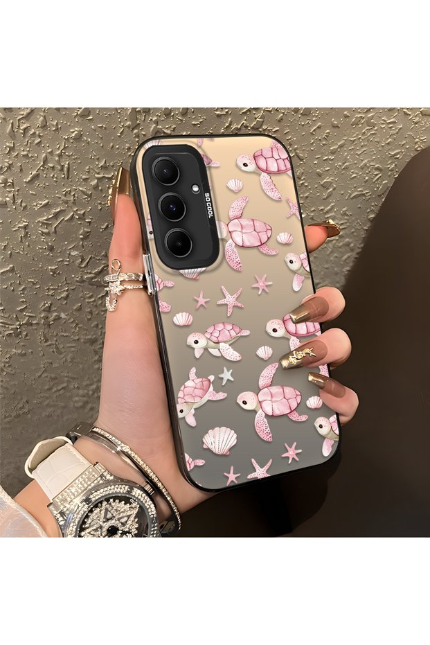 Pink Turtle and Seashell Patterned Silicone Case Compatible with the Samsung Galaxy A55, Featuring a Cute Design.