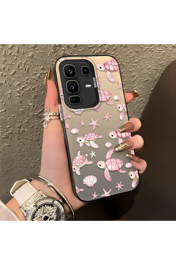 Pink Turtle and Seashell Patterned Silicone Case Compatible with the Infinix Note 50 Pro Plus, Featuring a Cute Design.