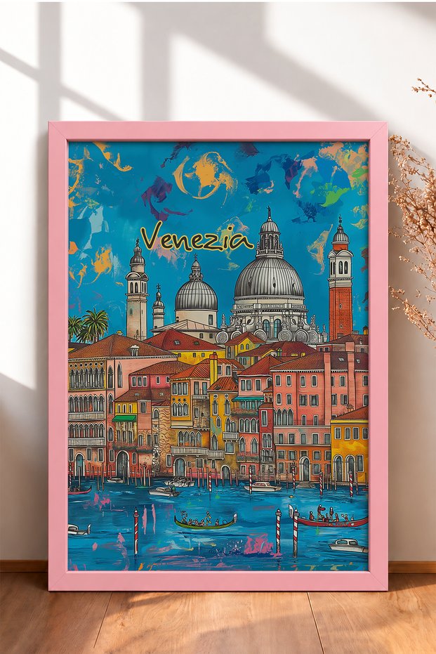 Venice, Kubbeler and Gondola Canal Framed Painting, Italy Poster, Living Room, Kitchen, Wall Decor, Itp116.