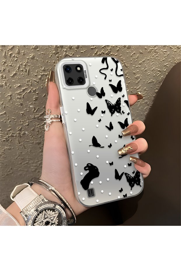 Realme C21Y/C25Y Compatible Dot and Butterfly Combination Printed Case, for Everyday Use.