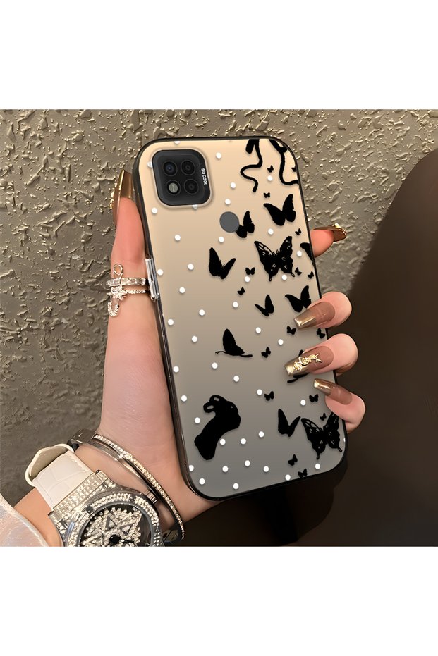 Poco C31 Compatible Dot and Butterfly Combination Printed Case, for Everyday Use.