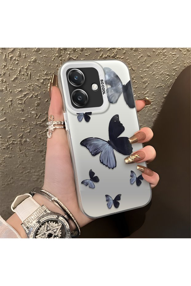 Black and Gray Butterfly-Printed Protective Case Compatible with Oppo A3/A3X 4G/5G, Offering Impact Protection.