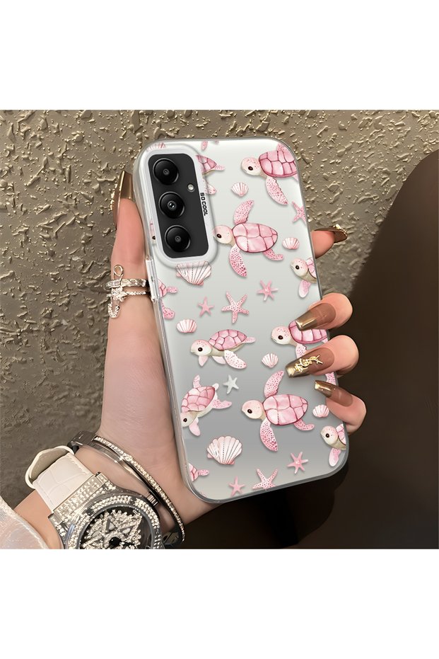 Pink Turtle and Seashell Patterned Silicone Case Compatible with the Samsung Galaxy A05S, Featuring a Cute Design.